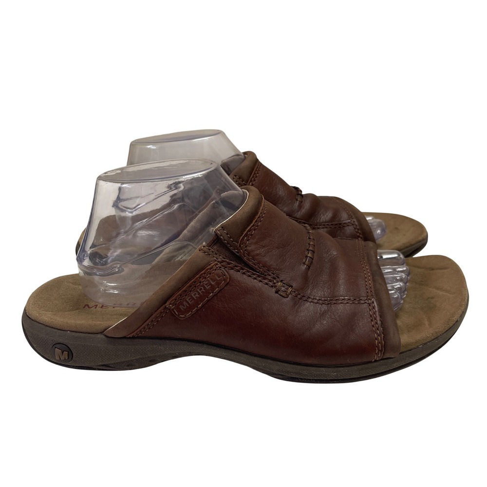 Merrell Sandal Mens 10 Brown Saginaw Chili Leather Slide Comfort J45219 Gorpcore